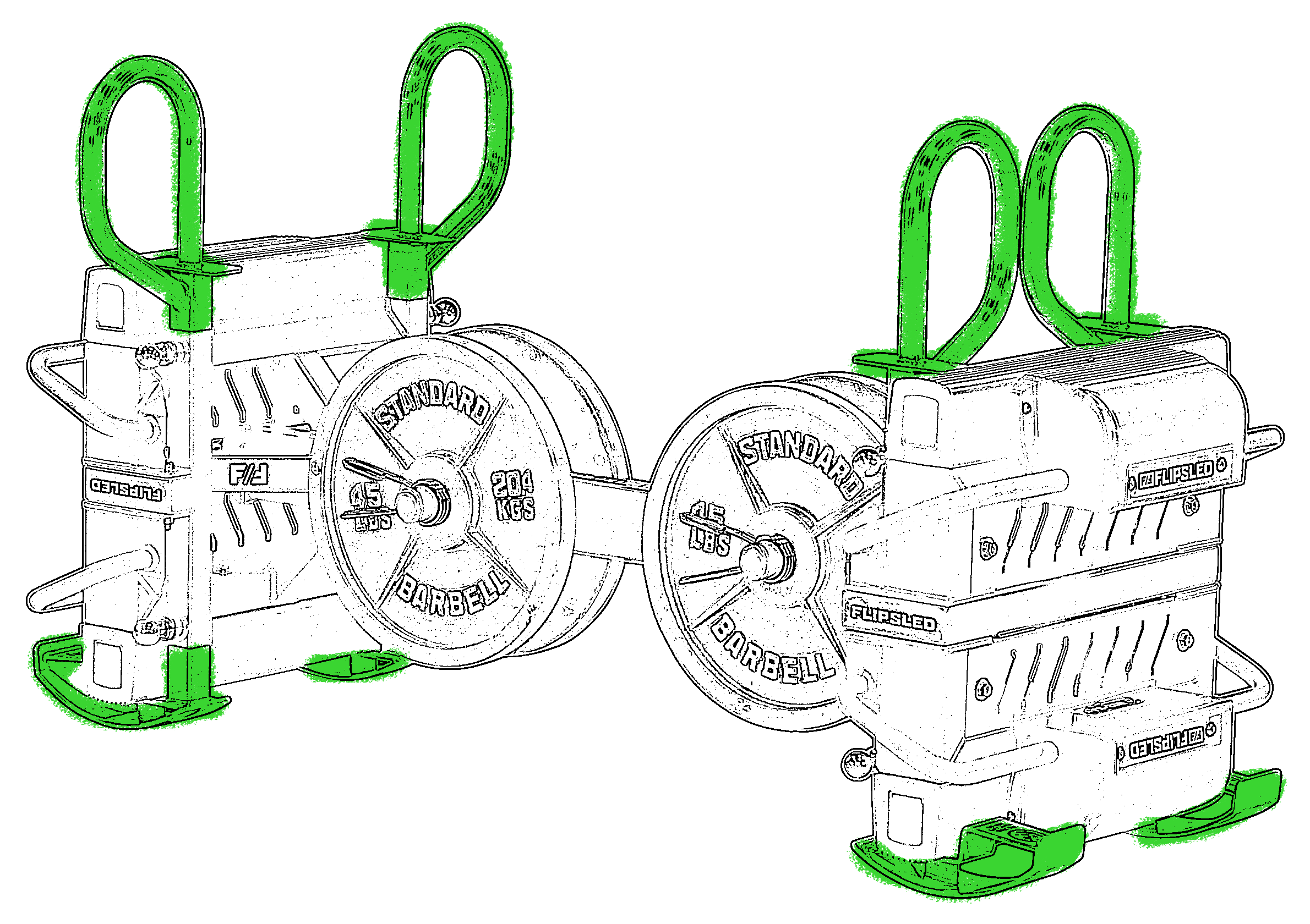 FS200 Sled Mix Matched Handles Weighted_traced_green color